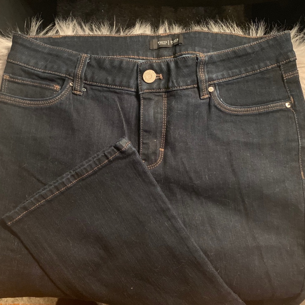 WHBM Dark Blue Flare Crop Jeans